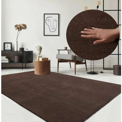 Afbeelding van the carpet Relax Modern pluizig laagpolig tapijt, antislip onderkant, wasbaar tot 30 graden, super zacht, vachtlook, bruin, 240 x 340 cm