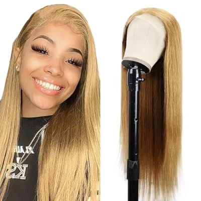 Afbeelding van Tuheerst Straight Human Hair Wig Blonde 4X4 Lace Remy Glueless Wear and Go with Baby 100% Unprocessed Brazilian Virgin No Smell Tangle for Woman 20 Inch