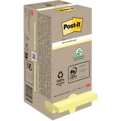 Afbeelding van Post it Recycled notes, 100 vel, ft 76 x mm, geel, pak van 16 blokken memoblok