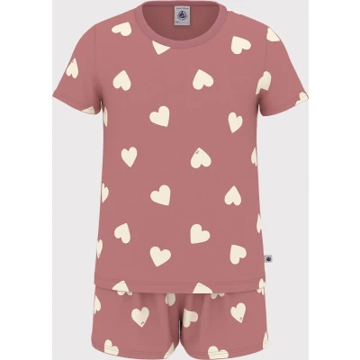 Afbeelding van Petit Bateau Katoenen pyjama met short hartjesprint Meisjes Pyjamaset Roze;Wit