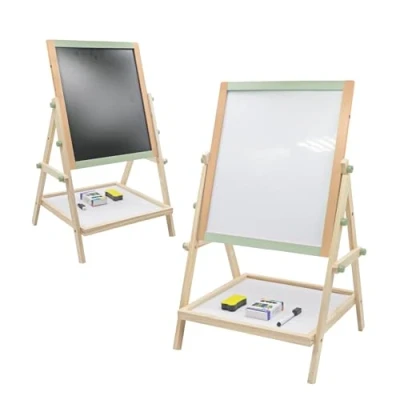 Afbeelding van BUDDY BABY Creative Board Montessori Creatief bord voor kinderen, dubbelzijdig met schildersezel, krijtdoos, 2 gummen en 1 pen, afmetingen: 65 x 37 35 cm