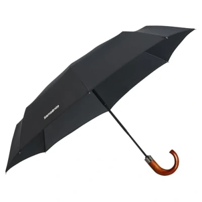 Image de Parasol pare pluie Samsonite Wood Classic S à 3 sections ouverture automatique et fermeture automatique, 33 cm, noir