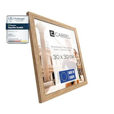 Afbeelding van CABBEL Fotolijst, stabiele mdf houten lijst, onbreekbaar plexiglas, om op te hangen en neer zetten, ideaal voor foto&#039;s/afbeeldingen/collage, eikenhout, 30 x cm
