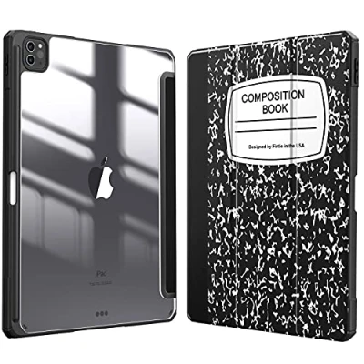 Afbeelding van Fintie Hoes voor iPad Pro 12.9 2021 (5e Generatie)/ 2020/2018 [Ingebouwde Penhouder] Schokbestendige Cover met Transparant Harde Schaal Terug Beschermhoes, (Z Compositieboek)