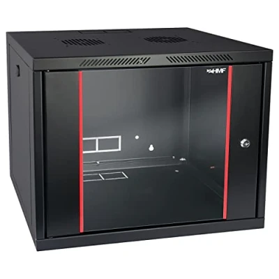 Afbeelding van HMF 66409 02 netwerkkast, serverkast 19 inch, 9 U, diepte 450 mm, volledig gemonteerd, glazen deur, zwart
