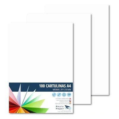 Afbeelding van Raylu Paper® 100 witte kaarten A4 180 g 210 x 297 mm ideaal voor binden, kantoorwerk, tekenen, schoolhandwerk, wit