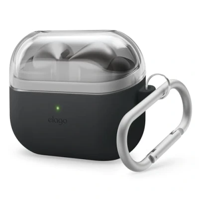 Afbeelding van elago Compatibel met Samsung Galaxy Buds 3 en Pro, duo hoes karabijnhaak, hoogwaardige siliconen + TPU hoes, draadloos opladen, hoofdtelefoonaccessoires, voor