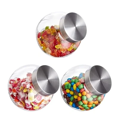 Afbeelding van Relaxdays glazen snoeppotten set van 3 voorraadpotten met deksel 1,5 l pasta bewaarpot
