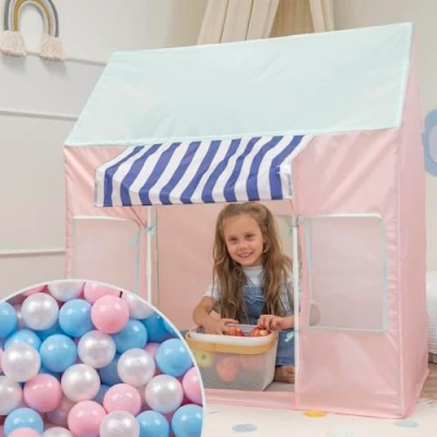 Afbeelding van Selonis Kindertent Speelhuisje Met 200 Ballen Opvouwbaar IJssalon Voor Kinderen Speeltent Gemakkelijk Op te zetten Stimuleert Verbeeldingskracht En Creativiteit Ideaal Binnen Buiten, Roze Mint:Poederroze/Mint