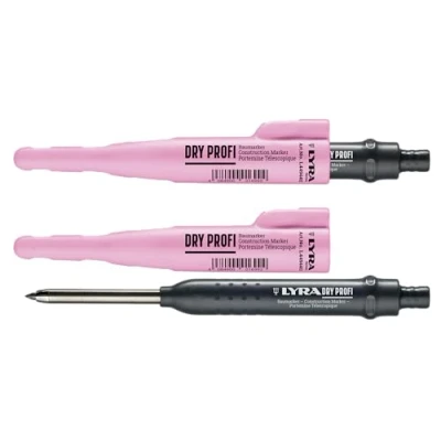 Afbeelding van LYRA Dry Profi Colour Edition bouwmarker, roze, met puntenslijper en clip, universele grafietvulling in 2B, 2,8 mm voor alle oppervlakken