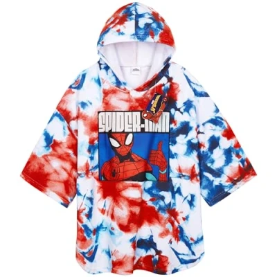 Afbeelding van Marvel Spiderman Badhanddoek voor kinderen, strandhanddoek met capuchon, jongeren, poncho, bad, strand of zwembad, reizen (blauw/wit, 6 9 jaar)