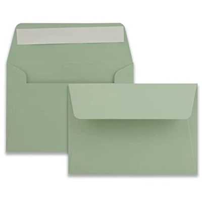 Afbeelding van 50 x enveloppen B6 eucalyptus 12,5 17,5 cm zelfklevend 120 g/m² elegante brede klep hoogwaardige uitnodigingsenveloppen