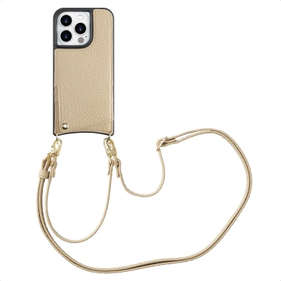Afbeelding van Selencia Hoesje Geschikt voor iPhone 15 Pro met Pasjeshouder Nova Backcover koord en pashouder Beige