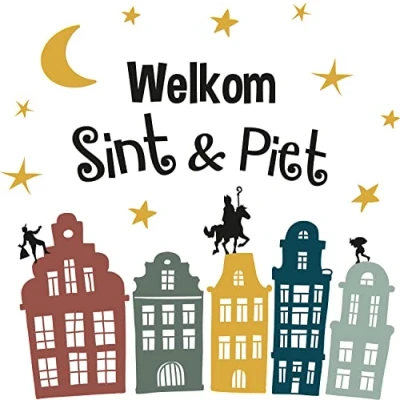 Afbeelding van Folat Raamstickers huizen &#039;Welkom Sint &amp; Piet&#039; 20 stuks
