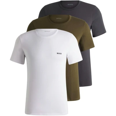 Afbeelding van HUGO BOSS heren T shirt van biologisch katoen in 3 pack de kleur Legergroen, maat: S
