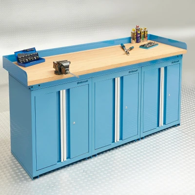 Afbeelding van Werkbank PRO bamboe 3 opbergkasten 200 cm blauw