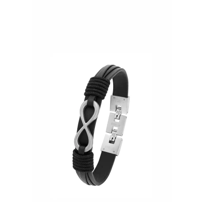 Afbeelding van s.Oliver Armband voor heren met infinity symbool, leer/roestvrij staal, zwart, lengte: 20 21,5 cm