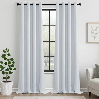 Afbeelding van MRTREES Thermisch Verduisteringsgordijn 140x260 cm Wit Grijs Anti Warmtegordijn voor Woonkamer Kinderkamer Ruis Scheidingsgordijn Keuken Kleedkamer Set van 2 met zeilringen