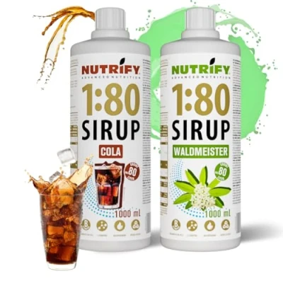 Afbeelding van NUTRIFY Vital Fitness Drink 2 flessen siroop 1:80 x 1 liter Waldmeister &amp; Cola geconcentreerde drank met vitaminen en L carnitine zonder suiker 160 sportdrank weinig