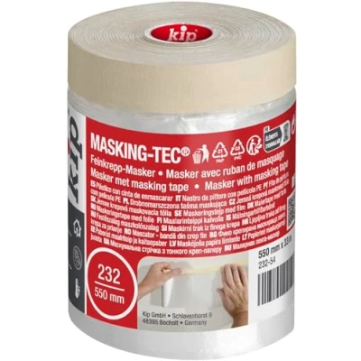 Afbeelding van kip Tape 232 54 Masker afdekfolie met afplakband, voor schilderen en schilderen, bescherming tegen kleurvlekken, 550 mm x 33 m