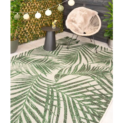 Afbeelding van Buitenkleed Palmbladeren Coastal Cove Wit/groen 120x170 Cm