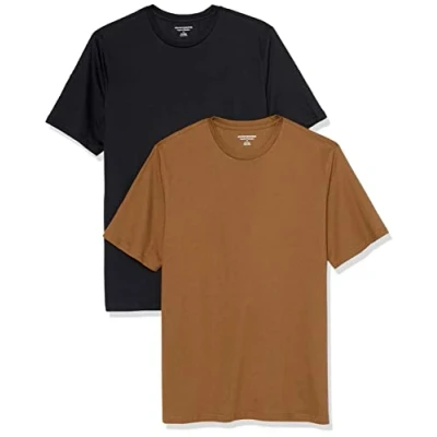 Image de Amazon Essentials Lot de 2 t shirts à manches courtes et col rond, pour homme, coupe classique, noir/marron, taille XL