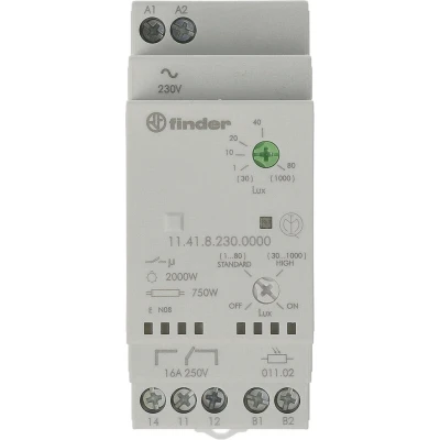 Afbeelding van Finder 11.41.8.230.0000 Schemerschakelaar 1 stuk(s) Voedingsspanning (num):230 V/AC Lichtgevoeligheid: 1, 30 80, 1000 lx, lx 1x wisselcontact
