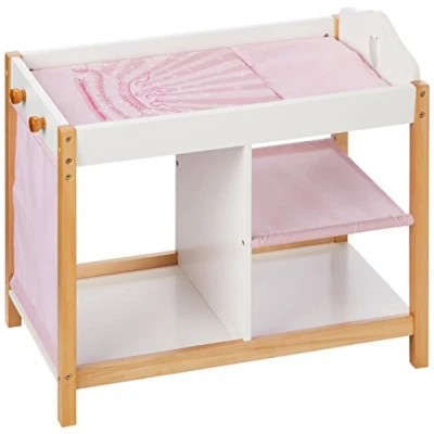 Afbeelding van roba Scarlett Houten Poppencommode met kledingstang en opbergrek + aankleedkussen wit