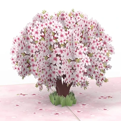 Afbeelding van papercrush® Pop up kaart kersenbloesem 3D verjaardagskaart met sakura bloemen voor vrouw, vriendin en moeder, handgemaakte wenskaart een goede verbetering