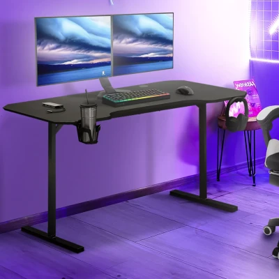 Image de Bureau gamer droit 120 cm ALEXIS noir porte gobelet et crochet pour casque