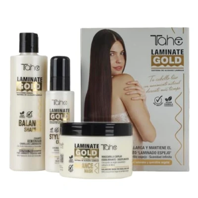 Afbeelding van Tahe Laminate Gold laminaire gladmakingsset, shampoo + masker stylingcrème, 700 ml