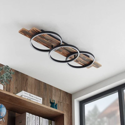 Afbeelding van Lindby LED plafondlamp met dimmer 3lichts Aluminium, dennenhout H: 10 cm Licht hout Inclusief lichtbronnen