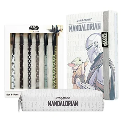 Afbeelding van Disney Kawaii schrijfwarenset, schoolbenodigdheden, kantoorbenodigdheden, notitieboek, etui, pen, kinderen, meisjes, volwassenen, cadeau Mickey Minnie Iejoor Baby Yoda (Mandalorian wit)