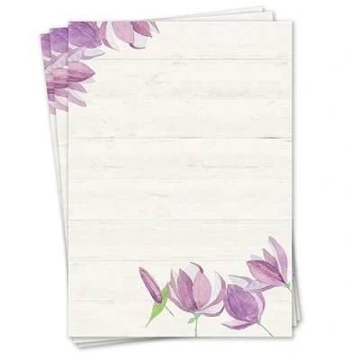 Afbeelding van 50 vellen vintage briefpapier DIN A4 I tulp lente beige paars uitnodiging verjaardag liefde Valentijnsdag dv_018
