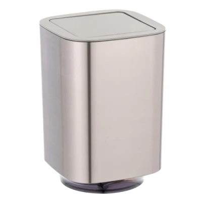 Afbeelding van WENKO Kleine Vuilnisemmer Badkamer, met Deksel, 5,5L, Aurion, Zilver, Glanzend Oppervlak, 17,2 x 25,5 cm