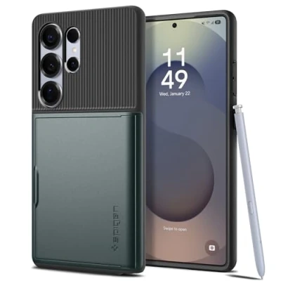 Afbeelding van Spigen Hoesje Geschikt voor Samsung Galaxy S25 Ultra Met Pasjeshouder Slim Armor CS Backcover groen