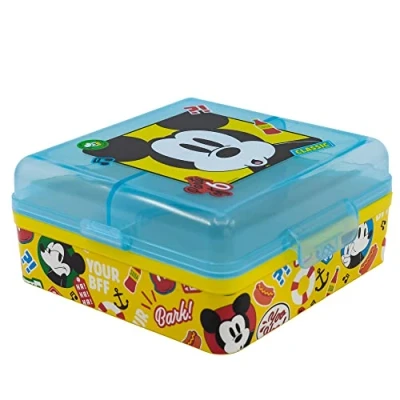 Afbeelding van Stor Mickey Mouse vierkante lunchbox met 3 vakken