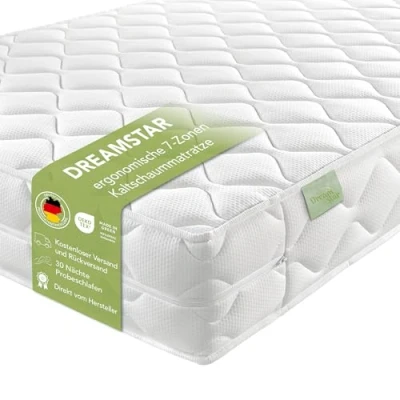 Afbeelding van DREAMSTAR Ergo Flex Duo, 7 zone koudschuimmatras, hoogte 16 cm, Öko Tex gecertificeerd, hardheidsniveaus 2 en 3, 90 x 200 cm