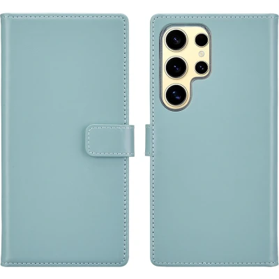 Afbeelding van Selencia Hoesje Geschikt voor Samsung Galaxy S25 Ultra Met Pasjeshouder Echt Lederen Bookcase lichtblauw