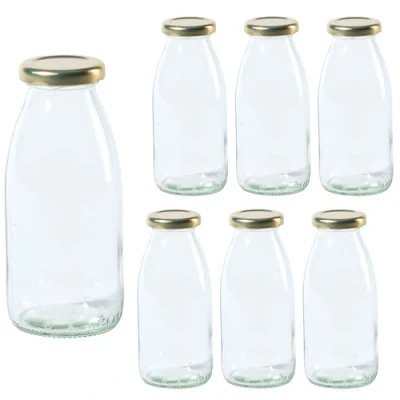 Afbeelding van Vitrea TO43 glazen flessen, 6 stuks, 250 ml, lege flessen met gouden schroefsluiting, melkfles, sap, smoothies, olieflessen, kleine om te vullen, voor melk, olie
