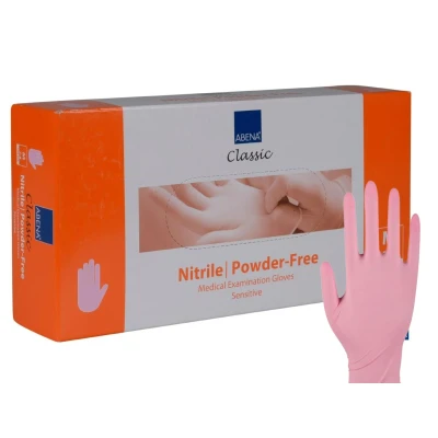 Afbeelding van Abena Nitril Handschoenen Roze Poedervrij maat M 100 stuks