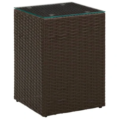 Afbeelding van vidaXL Bijzettafel met glazen blad 35x35x52 cm poly rattan bruin