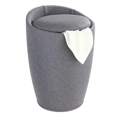 Afbeelding van Wasmand / poef zitje /opbergmand grijs met uitneembare waszak.