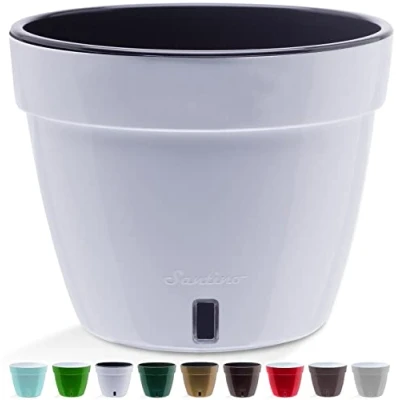 Afbeelding van Santino ASTI Bloempot, 30 cm, zelfbewaterende bloempot met waterpeilindicator, premium ronde voor planten, bloemen en kruiden (diameter hoogte 23 12 liter, wit/zwart)