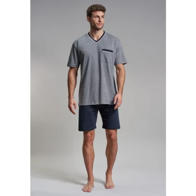 Afbeelding van Gotzburg heren shortama V hals middenblauw mini dessin Maat: 3XL