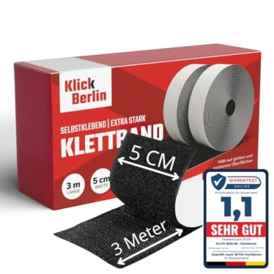 Afbeelding van Klick Berlin Extra sterke zelfklevende band, 5 cm x 3 m, plakband op vele oppervlakken, sluiting, 50 mm breed, m lang, zwart