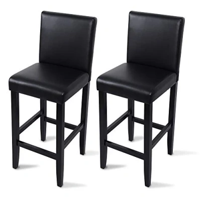 Afbeelding van WOLTU BH21sz 2,Set Van 2 Barkrukken met massief houten poten et Kunstleer Zitting,Bistrokruk Zwart leuning