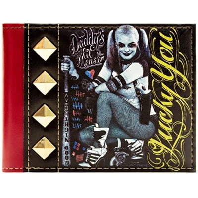 Afbeelding van Harley Quinn Daddy&#039;s Lil Monster Lucky You Bi Fold portemonnee met ID houder en kaarthouder, Meerkleurig, Dubbel gevouwen