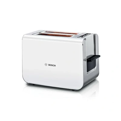 Afbeelding van Bosch Styline TAT8611N broodrooster, geïntegreerd broodjesopzetstuk, liftfunctie, ontdooifunctie, automatische uitschakeling, broodcentrering, 800 W, roestvrij staal/wit