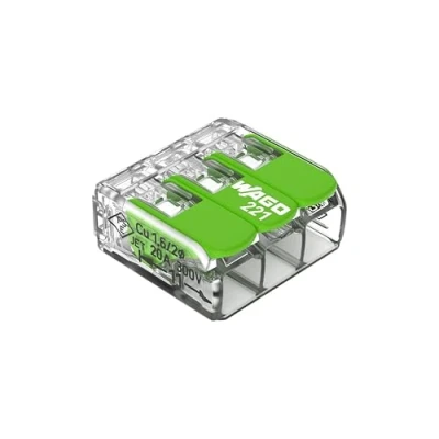 Image de WAGO Green Range Lot de 50 bornes à 3 conducteurs I jusqu&#039;à 4 mm² Borne connexion avec leviers enfichables pour tous les types 221 423